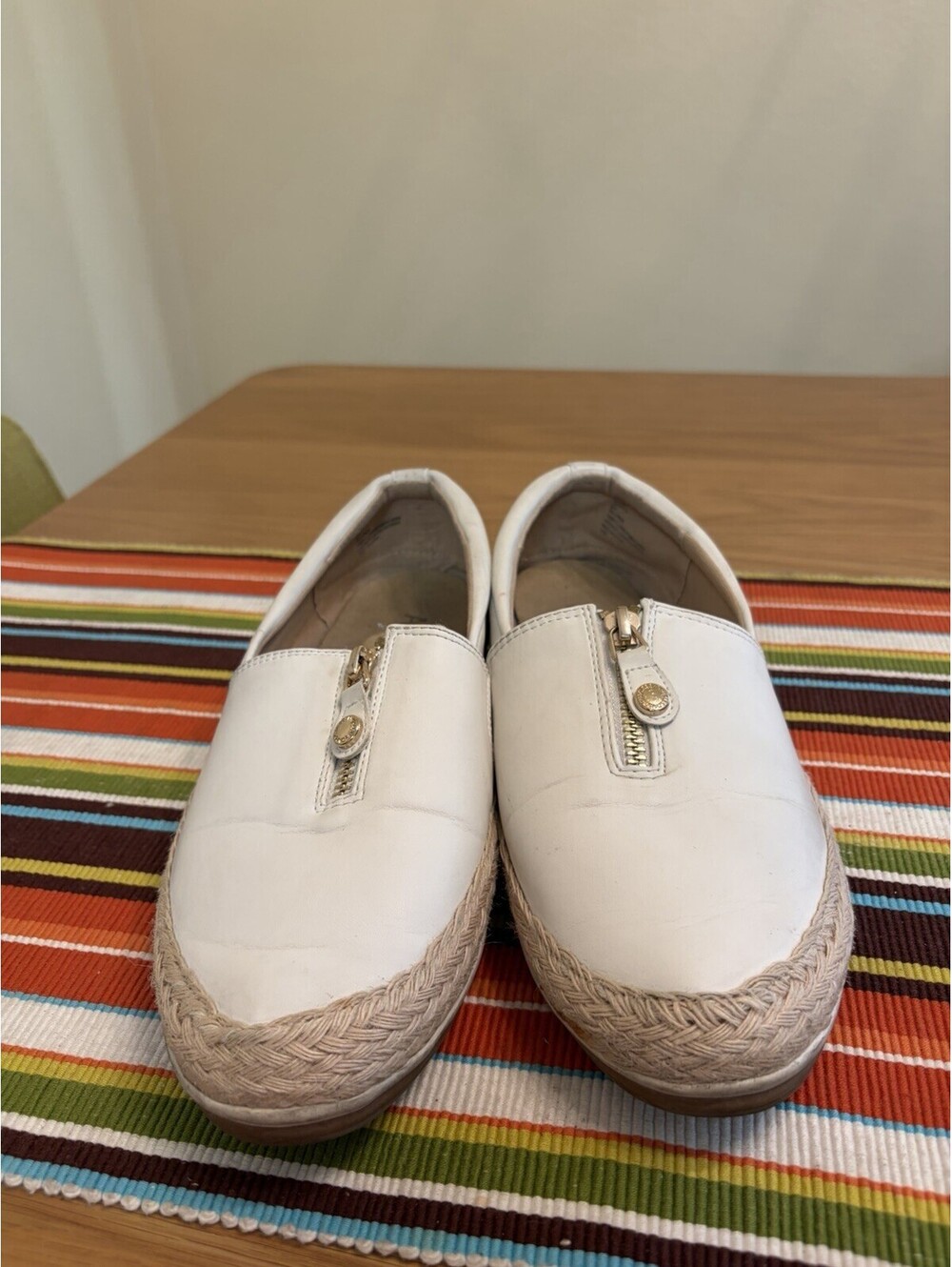 Anne Klein I-flex-White Zip-Up-Womens Loafer Flats-8.5M PU Upper AKJOY